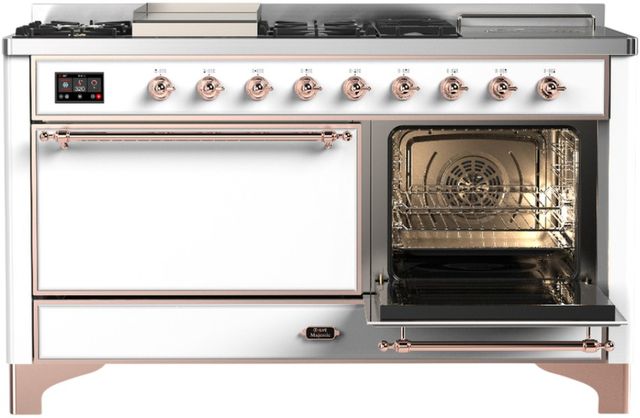 Ilve® Majestic III 60'' White Pro Style Dual Fuel Natural Gas Range with Solid Door and Copper Trim-3
