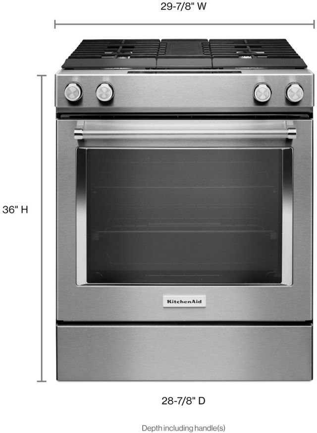 KitchenAid® 30" Stainless Steel Downdraft Slide In Dual Fuel Range-2