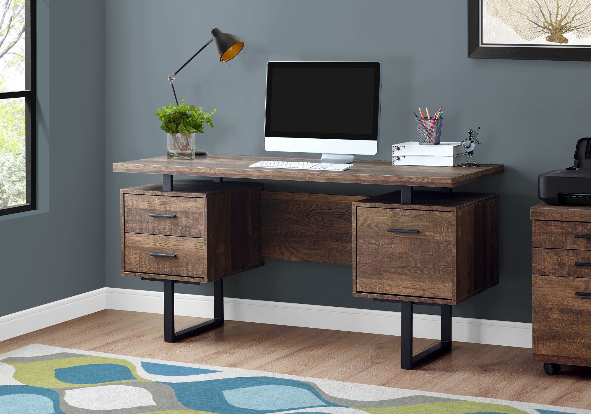 Monarch Specialties Inc. Brown Reclaimed Wood 60 Computer Desk Furniture Villa BrandSource Home Furnishings