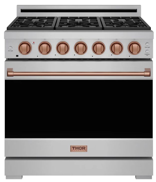 Thor Kitchen Gordon Ramsay Collection 36" Stainless Steel Pro Style Liquid Propane Range with Precision Knob Control and Rose Gold Trim-0