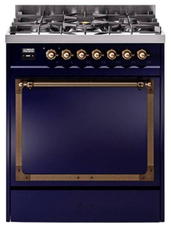 Ilve® Nostalgie II Noblesse 30'' Midnight Blue Pro Style Dual Fuel Range with Burnished Trim-0