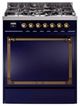 Ilve® Nostalgie II Noblesse 30'' Midnight Blue Pro Style Dual Fuel Range with Burnished Trim-0