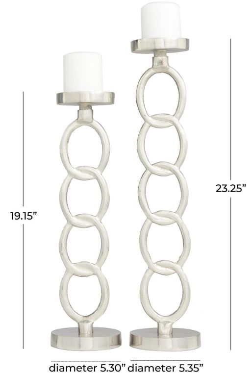 Deco Marche 2-Piece Silver Geometric Chain Link Decorative Candle Holder Set-3