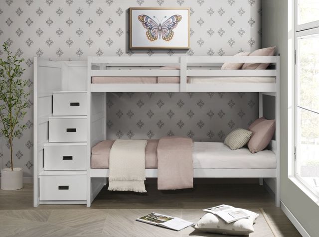 Elements International Sami White Youth Twin Over Twin Step Bunk Bed with Left Headboard-1