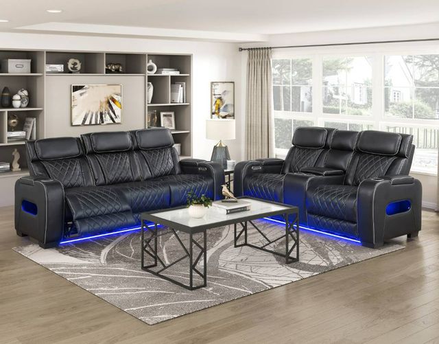 Homelegance® Fairway Black Double Power Reclining Sofa with Drop-Down Console-1