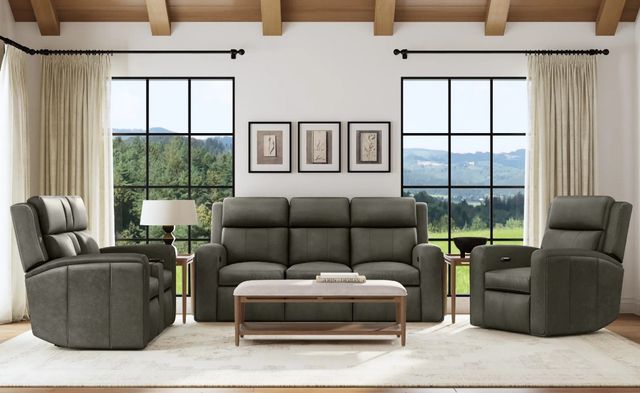 Flexsteel® Wyatt Gunmetal Gray Power Reclining Sofa with Power Headrests and Lumbar-1