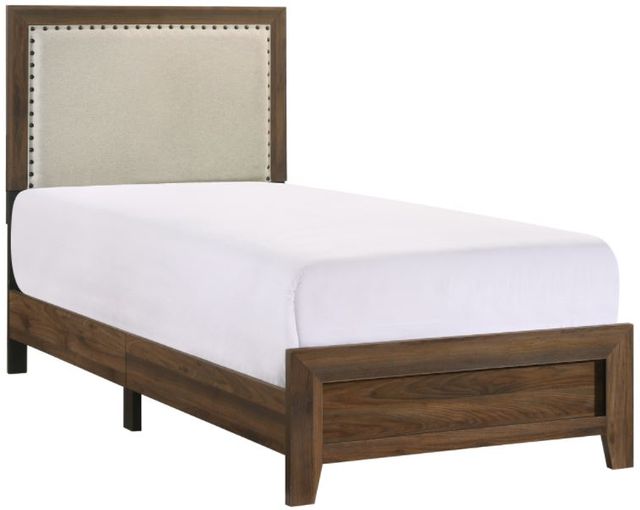 Crown Mark Millie Brown Cherry Twin Upholstered Panel Bed-0