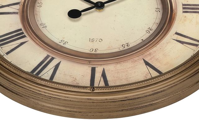 Monarch Specialties Inc. Antique Brown 20" Round Wall Clock with Roman Numerals on Beige Background-1