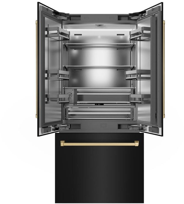 ZLINE Autograph Edition 36" 19.6 Cu. Ft. Black Stainless Steel Built-In French Door Refrigerator with Champagne Bronze Accents-1