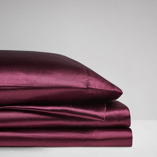 Olliix by Madison Park Essentials 6-Piece Purple King Satin Wrinkle-Free Luxurious Sheet Set-3