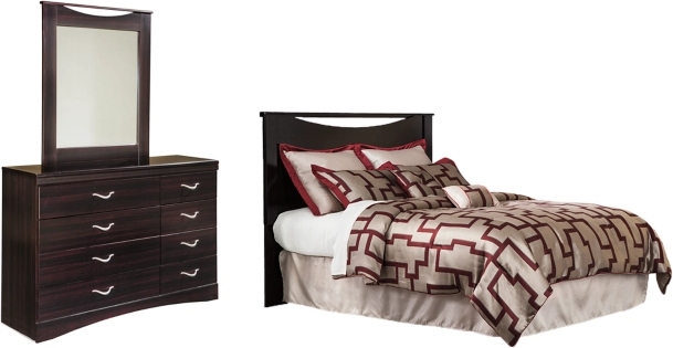 Signature Design by Ashley® Zanbury 3-Piece Merlot Queen/Full Panel Headboard with Mirrored Dresser Set