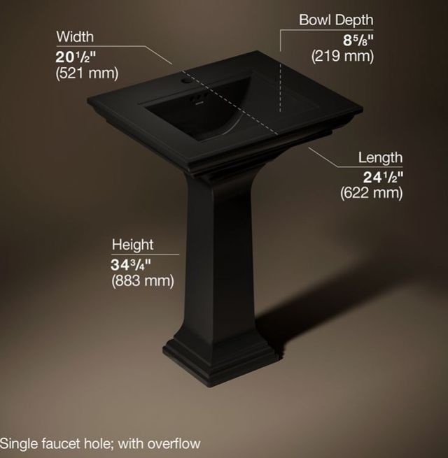 Kohler Memoirs® Stately Black 25" Rectangular Pedestal Bathroom Sink-3