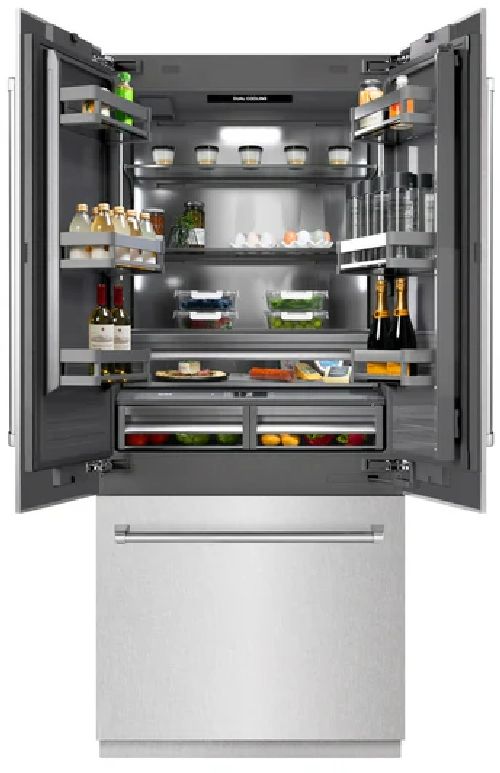 ZLINE 36" 19.6 Cu. Ft. Satin Stainless Steel Built-In French Door Refrigerator with Graphite Gray Interior-2
