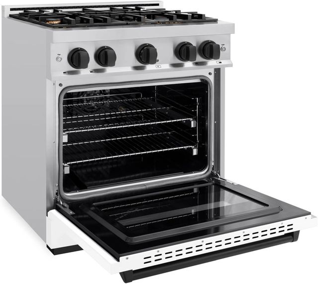 ZLINE Classic Autograph Edition 30" Stainless Steel Pro Style Dual Fuel Range with White Matte Door and Matte Black Accents-3
