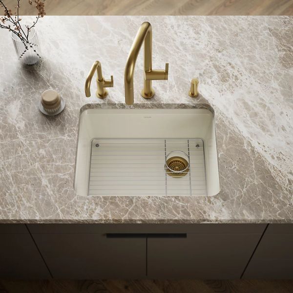 KOHLER® Riverby® Biscuit 25" Undermount Single-Bowl Kitchen Sink with Sink Rack-1
