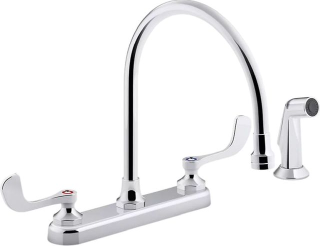 KOHLER® Triton® Bowe® Polished Chrome Kitchen Sink Faucet with 9.31" Gooseneck Spout, Matching Finish Sidespray, Aerated Flow and Wristblade Handles, 1.8 Gpm-0