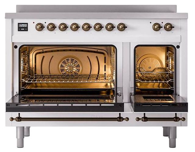Ilve® Nostalgie II Noblesse 48'' White Pro Style Induction Range with Burnished Trim-2