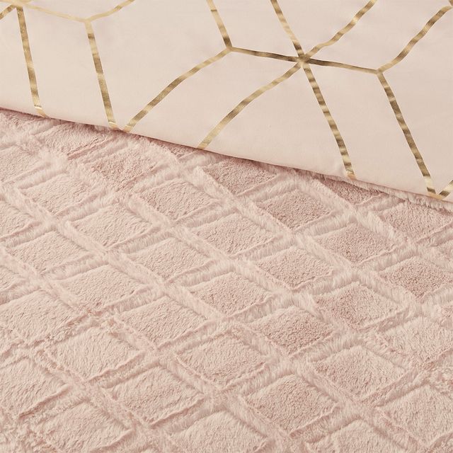 Olliix by Intelligent Design Ainsley Blush King Metallic Print Reversible Comforter Set-3
