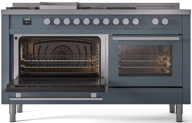 Ilve® Professional Plus II 60" Blue Grey Pro Style Dual Fuel Range-2