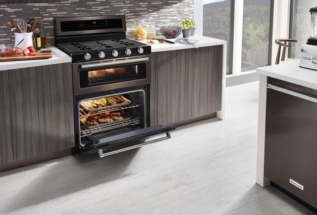 KitchenAid® 30" Black Stainless Steel with PrintShield™ Finish Freestanding Gas Double Convection Range-7