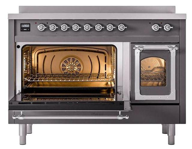 Ilve® Nostalgie II Noblesse 48'' Graphite Matte Pro Style Induction Range with Chrome Trim-3