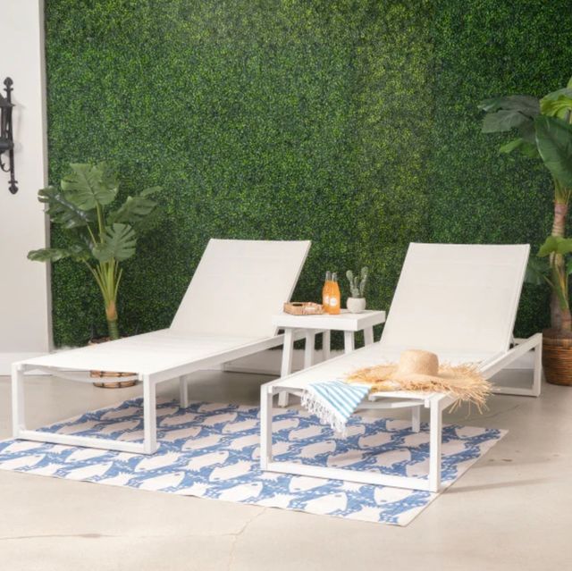 Linon Alora 3-Piece White/ Aluminum/Fabric Lounge Chair Set-3