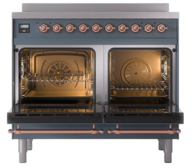 Ilve® Nostalgie II Noblesse 40'' Blue Gray Pro Style Induction Range with Copper Trim-1