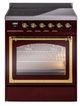 Ilve® Nostalgie II Noblesse 30'' Burgundy Pro Style Induction Range with Brass Trim-0