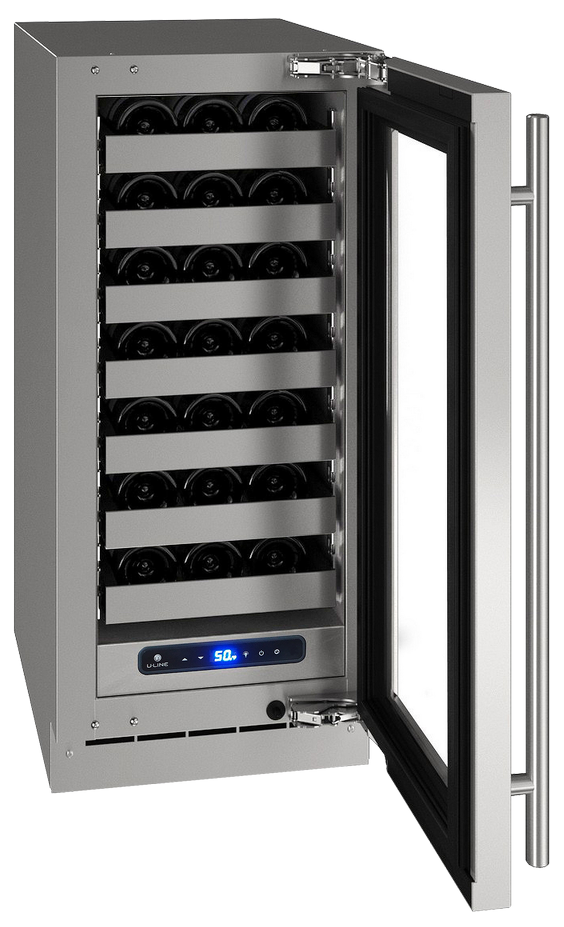 U-Line 5 Class Collection 15” 2.9 Cu. Ft. Stainless Steel Wine Cooler with Reversible Hinge Glass Door-1
