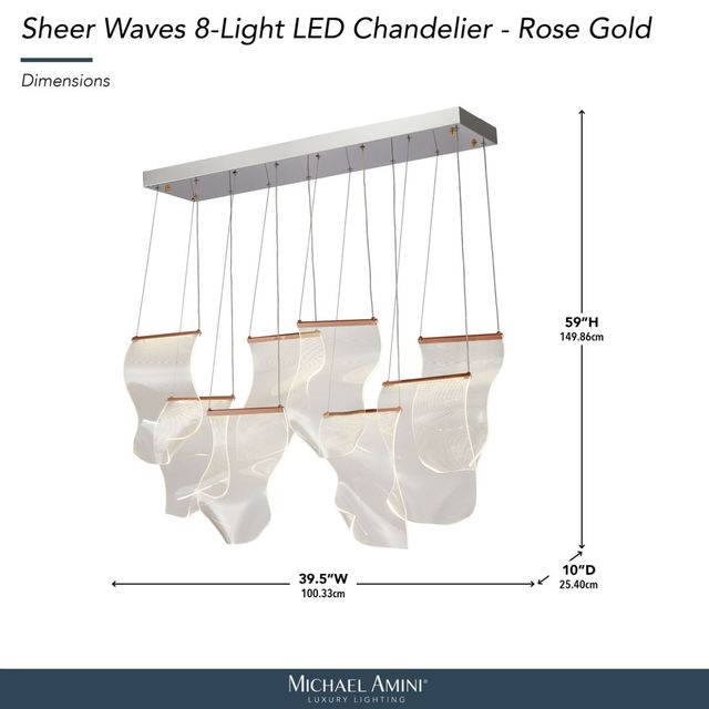Michael Amini® Sheer Waves Chrome/Rose Gold 8-Light LED Chandelier-2