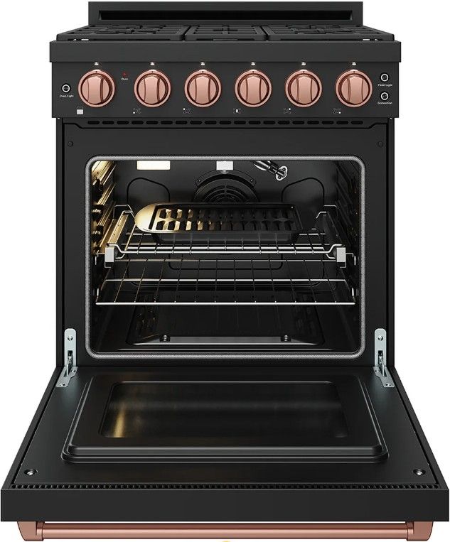Thor Kitchen Gordon Ramsay Collection 30" Black Pro Style Gas Range with Precision Knob Control and Rose Gold Trim-1
