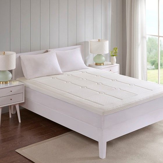 Olliix by Sleep Philosophy White Full Deluxe 3" Quilted Memory Foam Mattress Topper-2