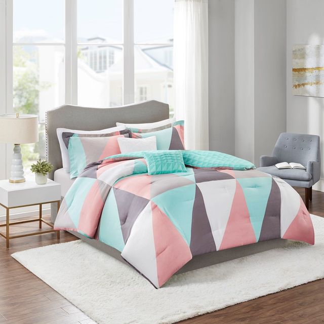 Olliix by Madison Park Essentials Remy Aqua Queen Comforter with Two Decorative Pillow Set-0