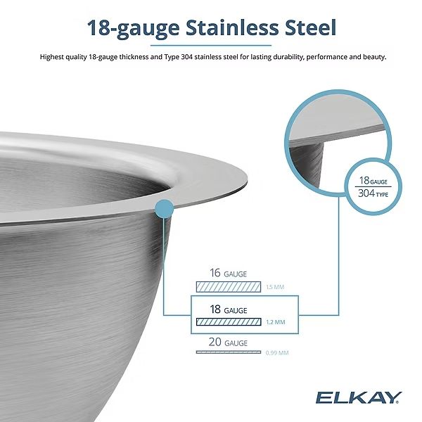Elkay Asana® Lustrous Satin 18-3/8" Single Bowl Undermount Bathroom Sink with Overflow-3