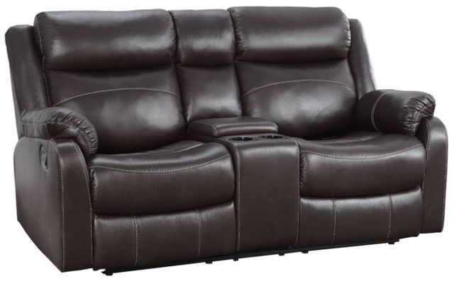 Homelegance® Yerba Dark Brown Double Manual Reclining Loveseat with Console-0