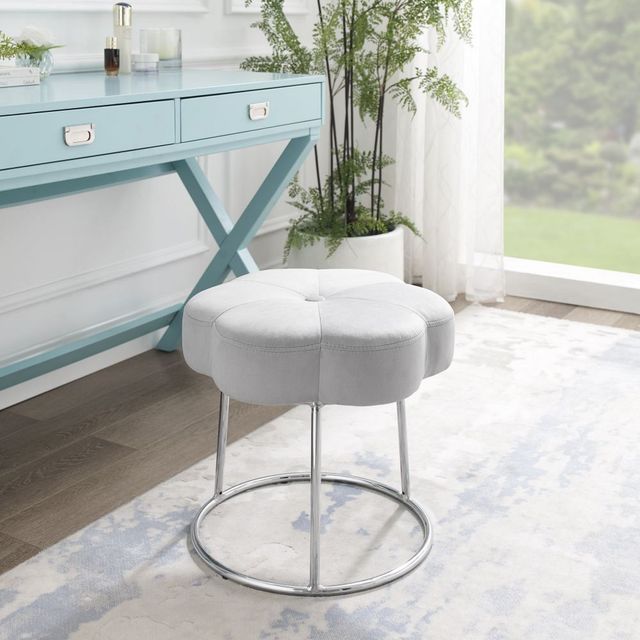Linon Flower Chrome/Gray Vanity Stool-3