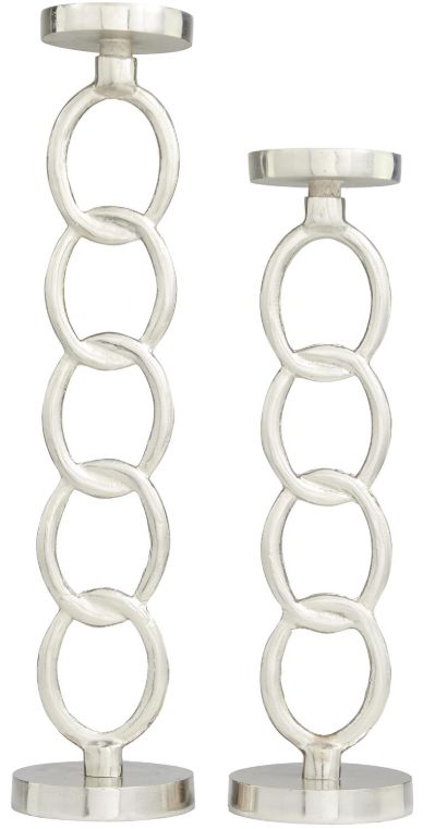 Deco Marche 2-Piece Silver Geometric Chain Link Decorative Candle Holder Set-2