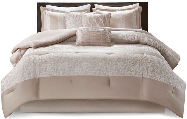 Olliix by Madison Park 7 Piece Taupe California King Ava Chenille Jacquard Comforter Set-0