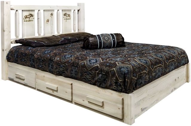 Montana Woodworks® Homestead Clear Lacquer Full Platform Storage Bed with Laser Engraved Moose Design-0