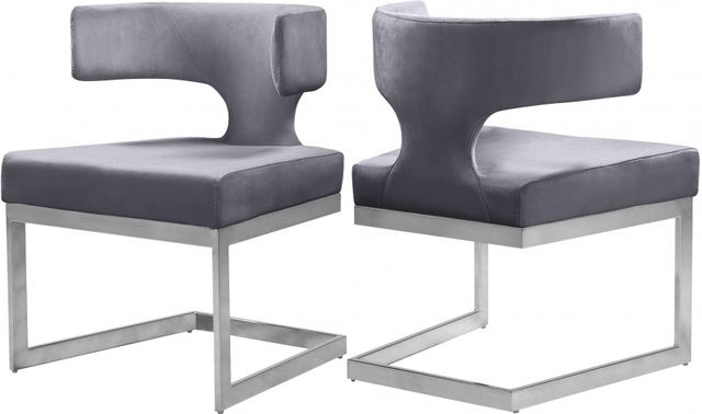 Meridian Furniture Alexandra Grey/Chrome Velvet Dining Chair-1