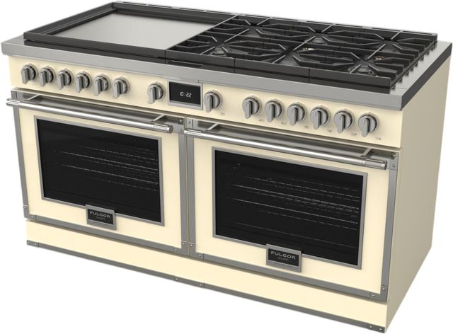 Fulgor Milano® Evoque 400 Series 60" Glossy Ivory Pro Style Dual Fuel Hybrid Range with Stainless Steel Trim -2