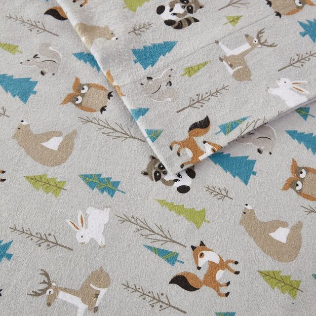 Olliix by True North by Sleep Philosophy Multi Forest Animals Full Cozy 100% Cotton Flannel Printed Sheet Set-1