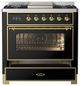 Ilve® Majestic III 36" Glossy Black Pro Style Dual Fuel Liquid Propane Range with Triple Glass Door and Brass Trim-3