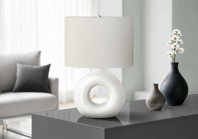 Monarch Specialties Inc. White Ceramic Table Lamp with Ivory Shade-2