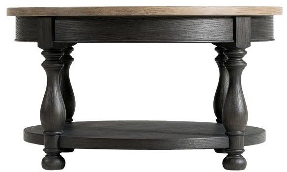 Riverside Furniture Barrington Antique Oak Round Coffee Table with Matte Black Base-1