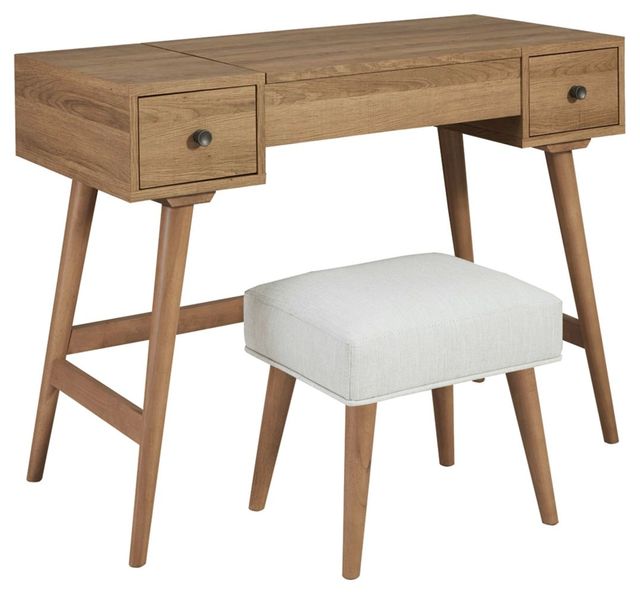 Signature Design by Ashley® Thadamere Light Brown Vanity with Stool-0