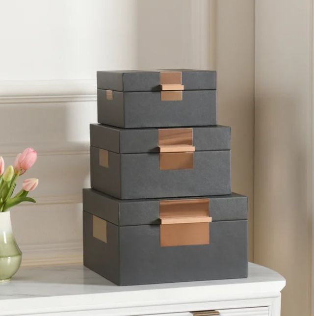 StyleCraft Norman Wyatt Home 3-Piece Bronze/Dark Smoke Leather Accessory Boxes-2