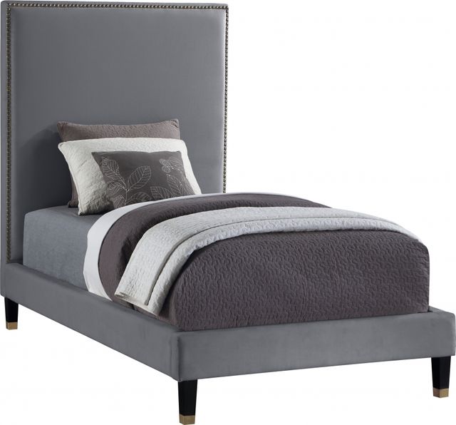 Meridian Furniture Harlie Grey Velvet Twin Bed-0