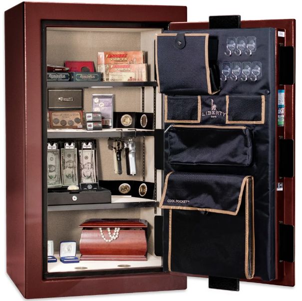 Liberty Safe Premium Home Burgundy Gloss Brass 12 Gun Safe-1