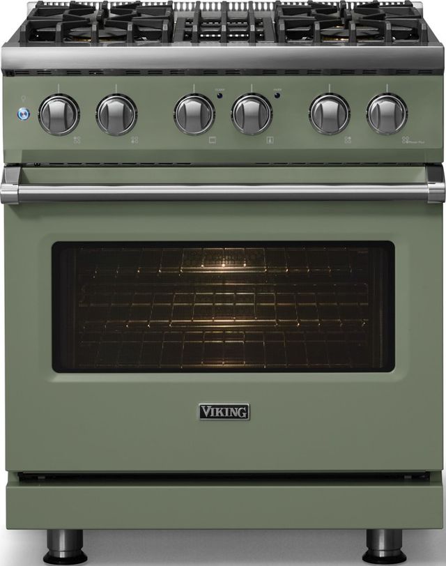 Viking® 5 Series 30" Eucalyptus Pro Style Dual Fuel (NG) Range with Polished Chrome Trim-2